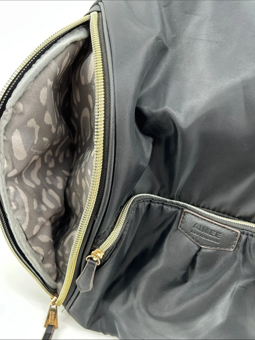 Aimee Kestenberg Baby Backpack Rome Black Nylon Backpack Gold Zipper